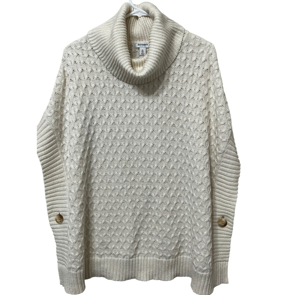 Old Navy Ivory Textured Cowl Neck Cable Knit Sweater Pullover Women ML‎